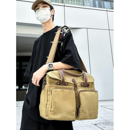 休閒商務手提公文包男帆布學生書包大容量通勤包單肩斜背旅行後後背包