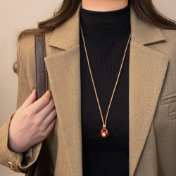 紅色福鎖吊墜項鍊女款2026新款高級感輕奢小衆精緻長款毛衣鏈配飾