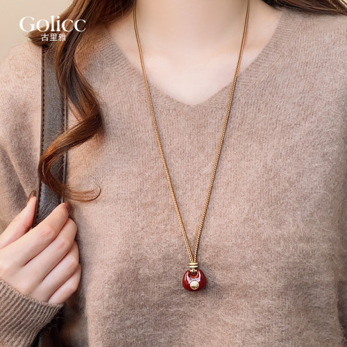 紅色福鎖吊墜項鍊女款2026新款高級感輕奢小衆精緻長款毛衣鏈配飾