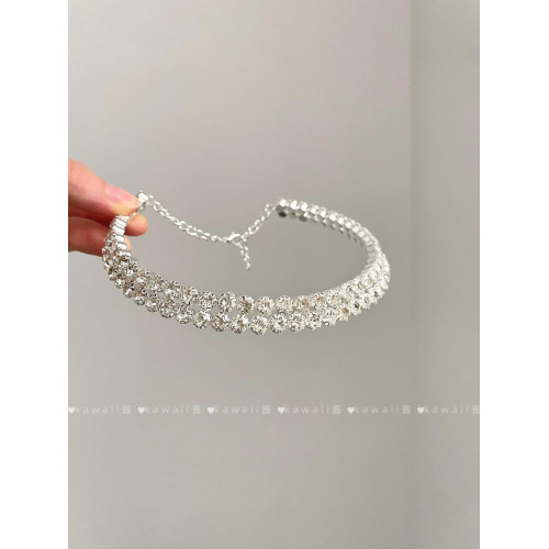 爆閃滿鑽雙層項鍊耳環手鐲輕奢精緻千金感鎖骨鍊新娘婚禮首飾套裝