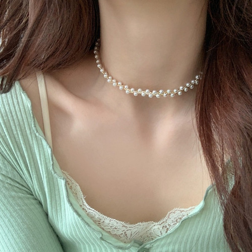 雙層曡戴珍珠項鍊女款2026新款爆款鎖骨鍊輕奢小衆高級感頸鏈配飾