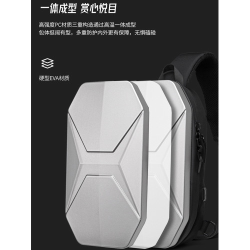 新款PC硬殼抗壓胸包男士休閒潮酷防水單肩斜後後背包9.7寸機能騎行包