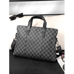 歐美男包格子手提包商務休閒單肩包橫款電腦公文包新款皮質文件包