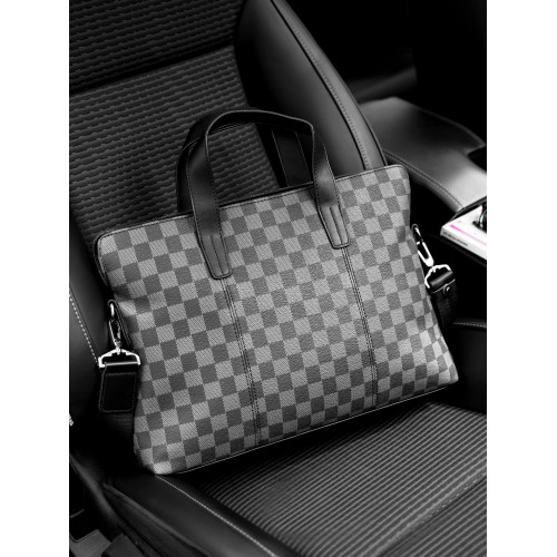 歐美男包格子手提包商務休閒單肩包橫款電腦公文包新款皮質文件包