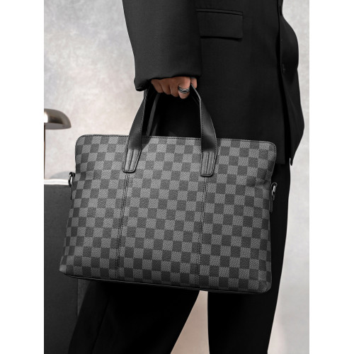 歐美男包格子手提包商務休閒單肩包橫款電腦公文包新款皮質文件包