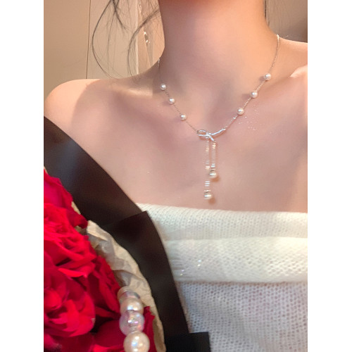 浪漫情書!!蝴蝶結珍珠流蘇項鍊女輕奢小衆頸鏈設計感高級鎖骨鍊 浪漫情書!!蝴蝶結珍珠流蘇項鍊女輕奢小衆頸鏈設計感高級鎖骨鍊