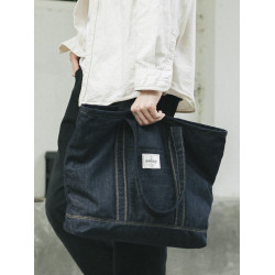 sobag日系中性大容量帆布單肩包百搭男不褪色牛仔藍通勤托特大包