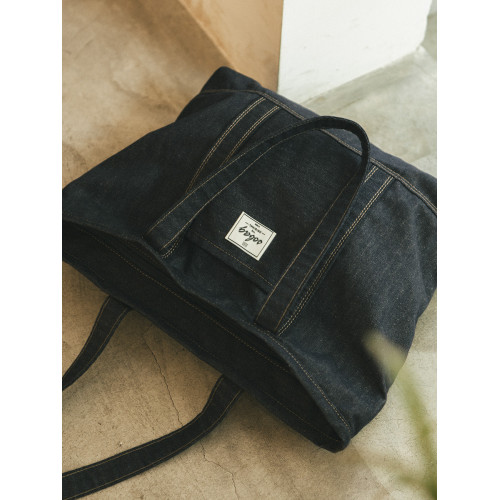 sobag日系中性大容量帆布單肩包百搭男不褪色牛仔藍通勤托特大包