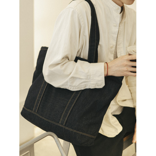 sobag日系中性大容量帆布單肩包百搭男不褪色牛仔藍通勤托特大包