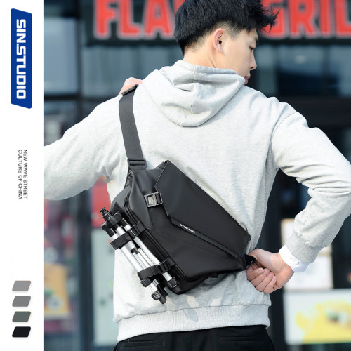 機能日系工裝斜後後背包男騎行運動款通勤郵差包潮流單肩包大容量胸包