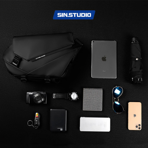 機能日系工裝斜後後背包男騎行運動款通勤郵差包潮流單肩包大容量胸包