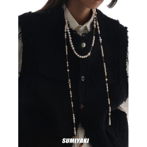 傾泄頸間的珍珠SUMIYAKI破碎珍珠項鍊可調節長短纏繞千金風頸鏈