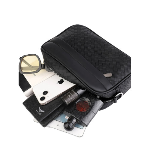 潮牌男士後後背包休閒格子單肩包皮質運動斜後後背包個性時尚小方包男包