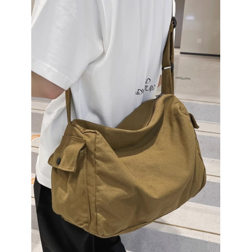 日系慵懶風帆布包男款大容量斜後後背包復古郵差包上班通勤單肩包旅行