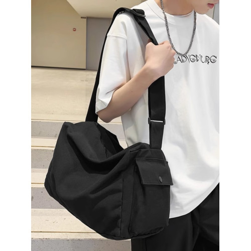 日系慵懶風帆布包男款大容量斜後後背包復古郵差包上班通勤單肩包旅行