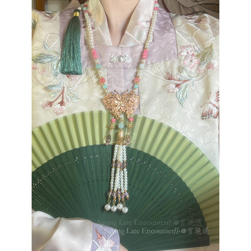 國風粉色瓔珞背雲串珠流蘇項鍊女款新中式古風漢服馬面裙旗袍配飾 國風粉色瓔珞背雲串珠流蘇項鍊女款新中式古風漢服馬面裙旗袍配飾