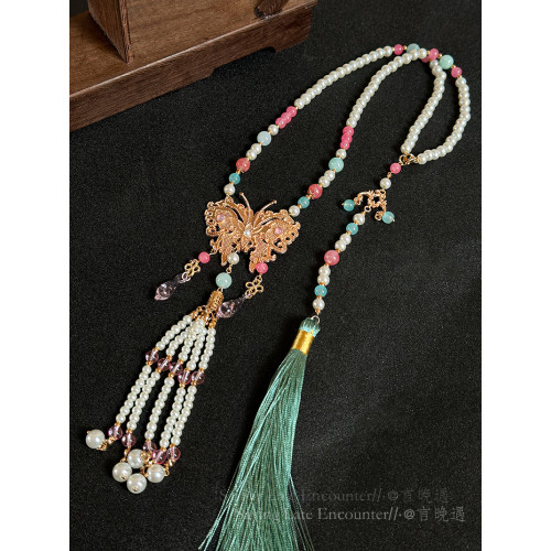 國風粉色瓔珞背雲串珠流蘇項鍊女款新中式古風漢服馬面裙旗袍配飾 國風粉色瓔珞背雲串珠流蘇項鍊女款新中式古風漢服馬面裙旗袍配飾