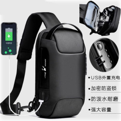 新款潮牌男士胸包大容量防水多功能密碼機能單肩包男款斜後後背包後後背包