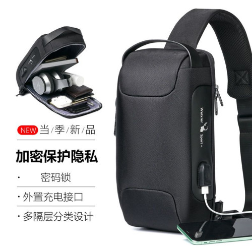 新款潮牌男士胸包大容量防水多功能密碼機能單肩包男款斜後後背包後後背包