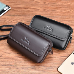 手機腰包男軟皮穿皮帶腰掛手拿包橫款時尚多功能男手機包拉鍊錢包