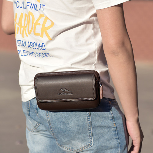 手機腰包男軟皮穿皮帶腰掛手拿包橫款時尚多功能男手機包拉鍊錢包