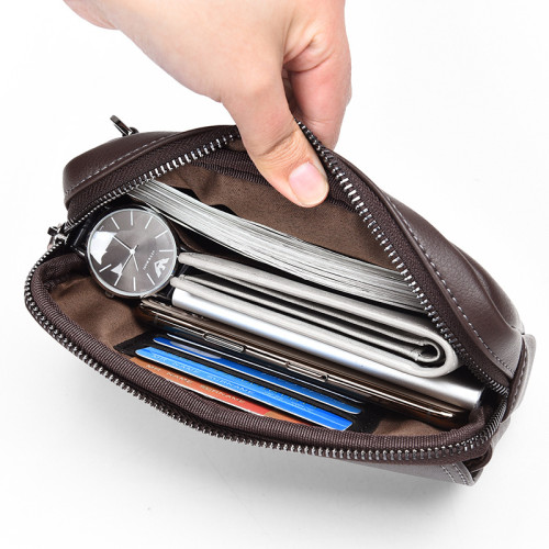 手機腰包男軟皮穿皮帶腰掛手拿包橫款時尚多功能男手機包拉鍊錢包