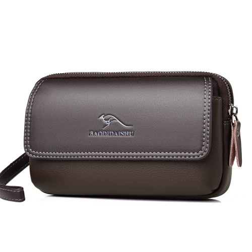 手機腰包男軟皮穿皮帶腰掛手拿包橫款時尚多功能男手機包拉鍊錢包