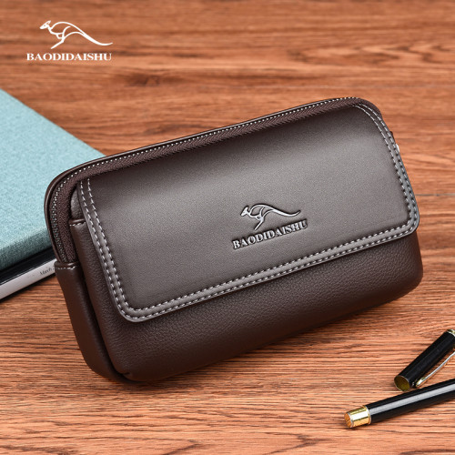 手機腰包男軟皮穿皮帶腰掛手拿包橫款時尚多功能男手機包拉鍊錢包