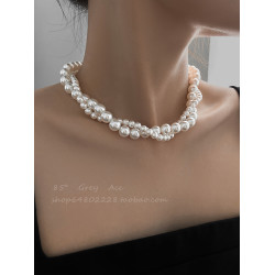 施家雙層大小珍珠纏繞項鍊女小衆設計輕奢高級感鎖骨鍊氣質脖頸鏈