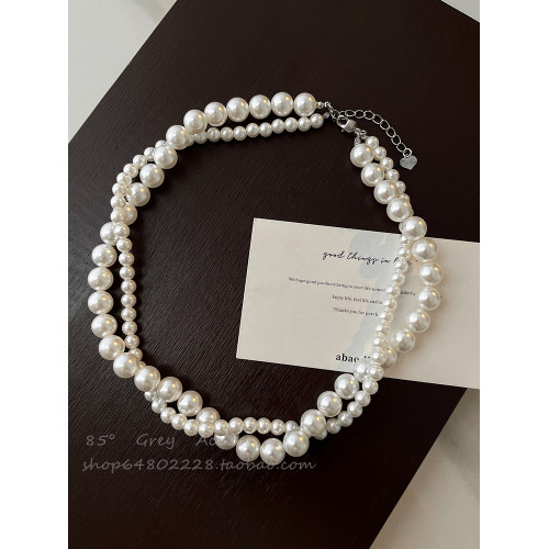 施家雙層大小珍珠纏繞項鍊女小衆設計輕奢高級感鎖骨鍊氣質脖頸鏈