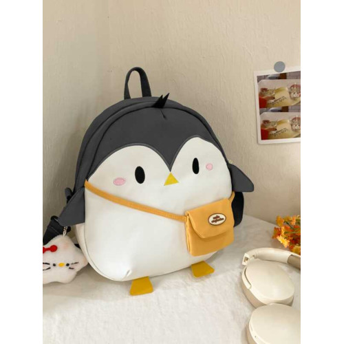 雙肩包可愛企鵞書包卡通單肩斜後後背包幼兒園女童耐髒休閒百搭學生包