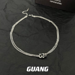 GUANG【檀健次同款】雙環雙層項鍊男女潮流高級感鈦鋼鎖骨鍊配飾