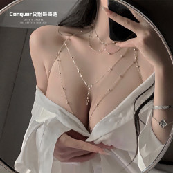 欲系辣妹！純欲性感身體鏈飾品閃鑽金屬吊墜流蘇項鍊胸鏈網紅爆款