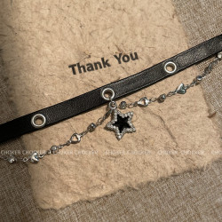 黑色星星choker脖頸鏈皮質項圈女甜酷辣妹鎖骨鍊項鍊女款2025新款