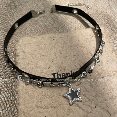 黑色星星choker脖頸鏈皮質項圈女甜酷辣妹鎖骨鍊項鍊女款2025新款 黑色星星choker脖頸鏈皮質項圈女甜酷辣妹鎖骨鍊項鍊女款2025新款