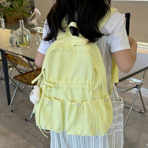 小衆設計褶皺雙肩包女旅遊輕便可愛蝴蝶結書包初中女生大學生後後背包