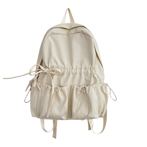 小衆設計褶皺雙肩包女旅遊輕便可愛蝴蝶結書包初中女生大學生後後背包