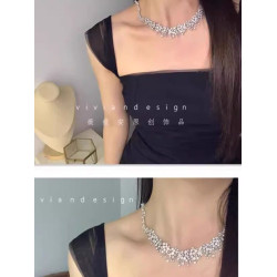 來自銀河的靈感～新款新娘閃閃鋯石鎖骨鍊創意項鍊耳墜禮服套裝