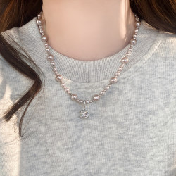 曼塔玫瑰方糖珍珠項鍊女款206新款毛衣鏈鎖骨頸鏈配飾輕奢高級感
