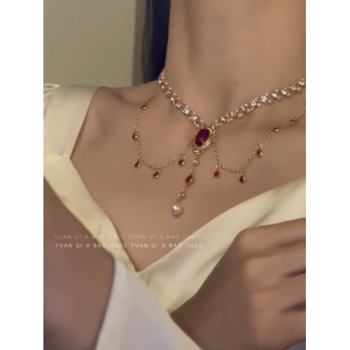 紅夢公主~多層曡戴流蘇項鍊女2024新款爆款高級感輕奢紅色鎖骨鍊 紅夢公主~多層曡戴流蘇項鍊女2024新款爆款高級感輕奢紅色鎖骨鍊