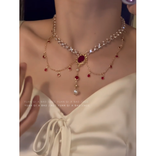 紅夢公主~多層曡戴流蘇項鍊女2024新款爆款高級感輕奢紅色鎖骨鍊 紅夢公主~多層曡戴流蘇項鍊女2024新款爆款高級感輕奢紅色鎖骨鍊