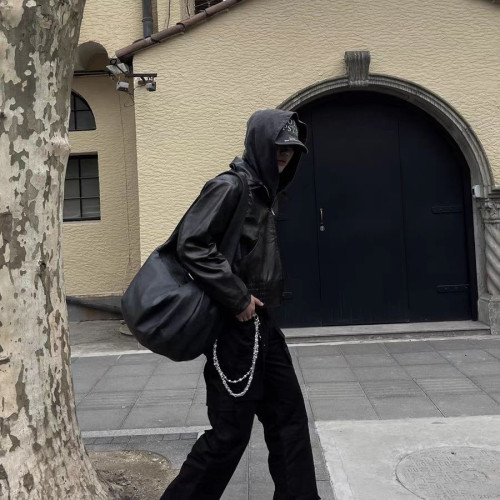 復古ins包休閒斜後後背包大容量單肩托特水洗斑駁斜背打褶皮質流浪包