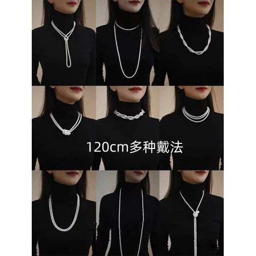 施家新中式多層疊戴中長珍珠項鍊旗袍女小香風新款爆款毛衣鏈頸鏈