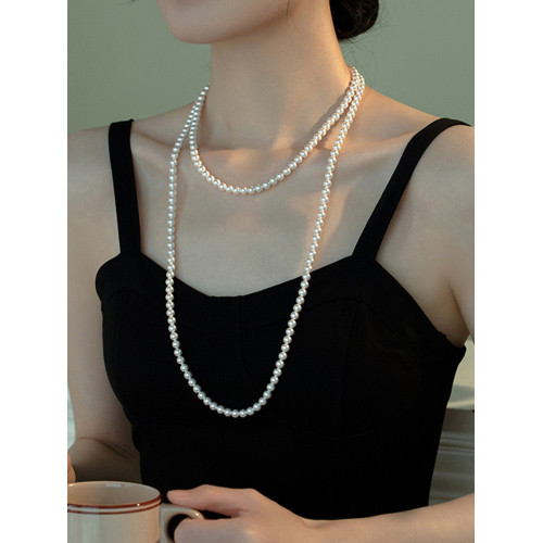 施家新中式多層曡戴中長珍珠項鍊旗袍女小香風新款爆款毛衣鏈頸鏈 施家新中式多層曡戴中長珍珠項鍊旗袍女小香風新款爆款毛衣鏈頸鏈