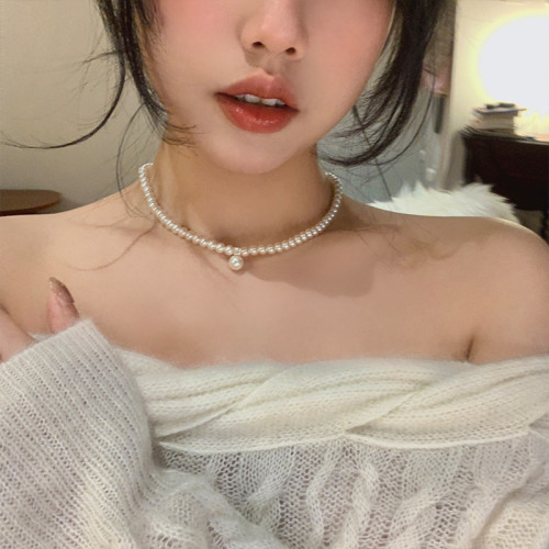 韓系雙面閃鋯珍珠項鍊女配飾高級感輕奢小衆氣質頸鏈choker鎖骨鍊
