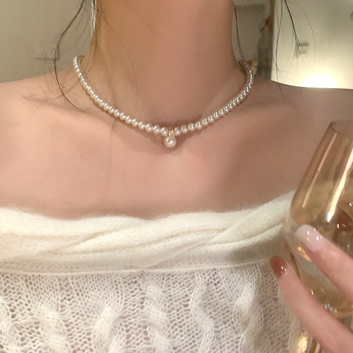韓系雙面閃鋯珍珠項鍊女配飾高級感輕奢小衆氣質頸鏈choker鎖骨鍊