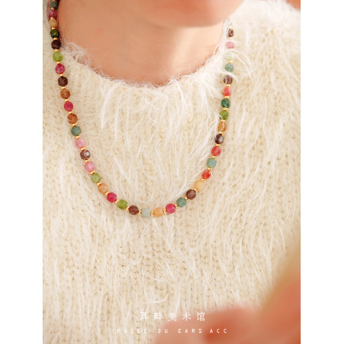 A天然碧璽小彩虹方糖項鍊甜美獨特毛衣鏈女款小衆設計氣質輕奢感