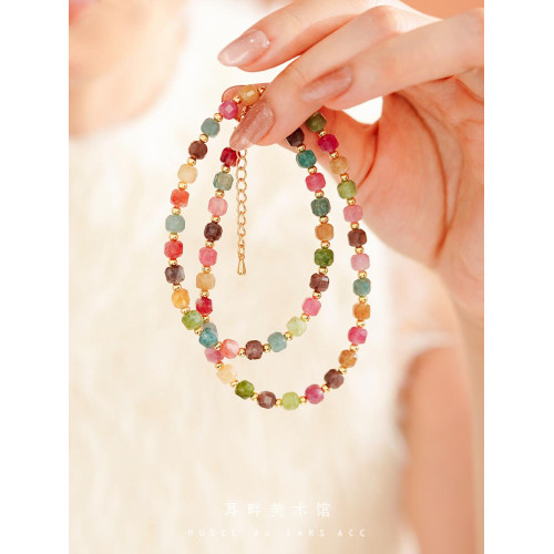 A天然碧璽小彩虹方糖項鍊甜美獨特毛衣鏈女款小衆設計氣質輕奢感