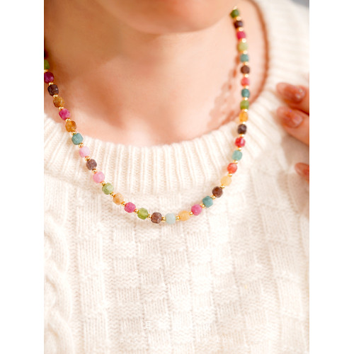 A天然碧璽小彩虹方糖項鍊甜美獨特毛衣鏈女款小衆設計氣質輕奢感