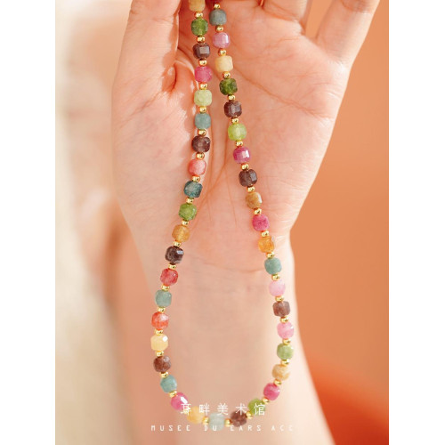 A天然碧璽小彩虹方糖項鍊甜美獨特毛衣鏈女款小衆設計氣質輕奢感